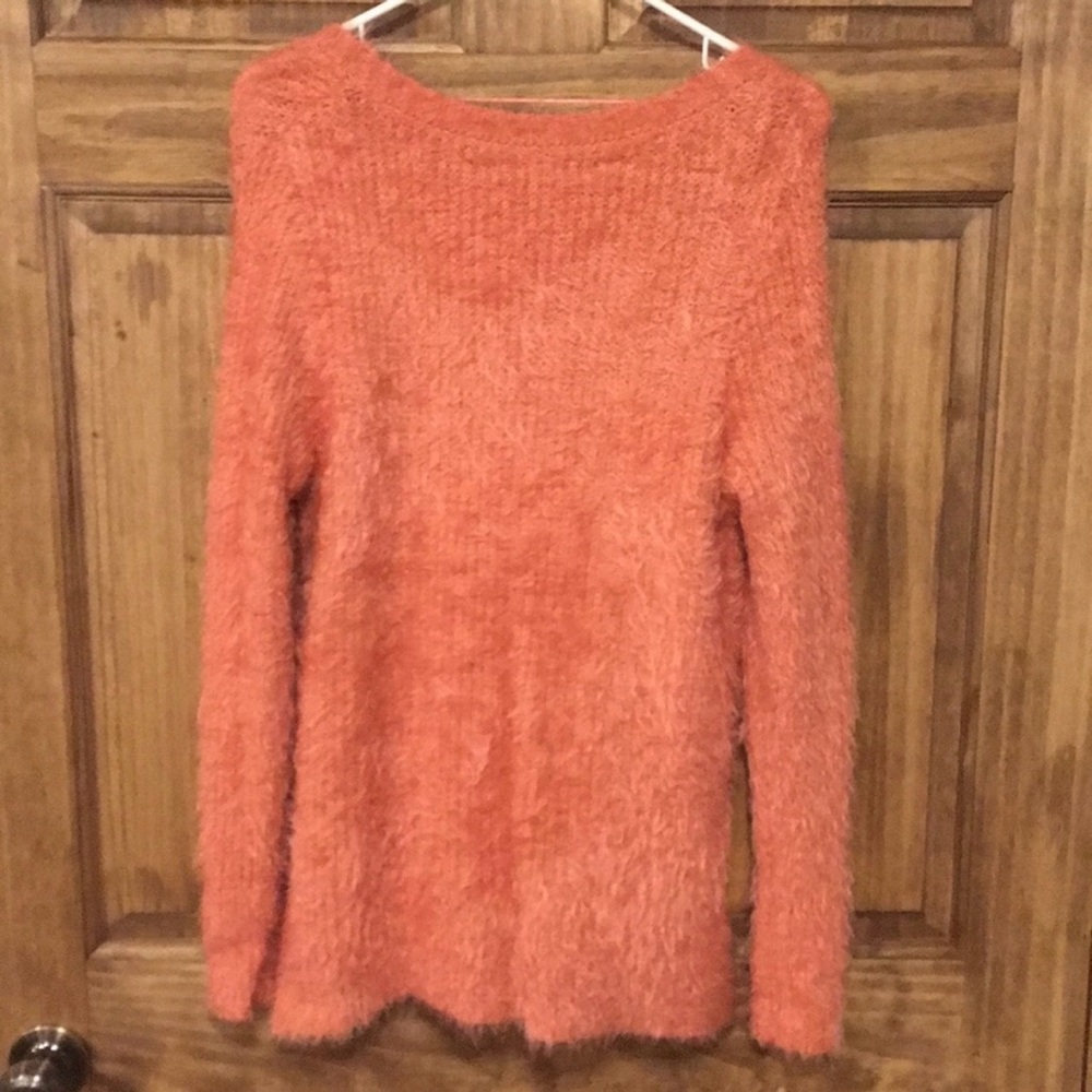 LC Lauren Conrad Coral eyelash fuzzy Sweater with Snowflake Design - Picture 4 of 4